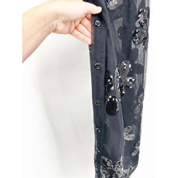 Simone Rocha Black Sheer Sequin Scoop Neck Slip Dress Floral Flower 8 NEW - Picture 4 of 11